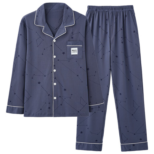 
Langsha pajamas men's spring and autumn pure cotton long sleeves 2025 new cardigan thin cotton large size home clothing set QJ6630 L