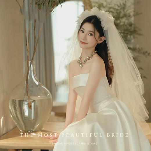 Biyun's new super immortal flowers head jewelry simple bride retro marine wedding jewelry, wedding dress, tournament, high -level original (芊 芊) yarn double -layer about 80cm with gold