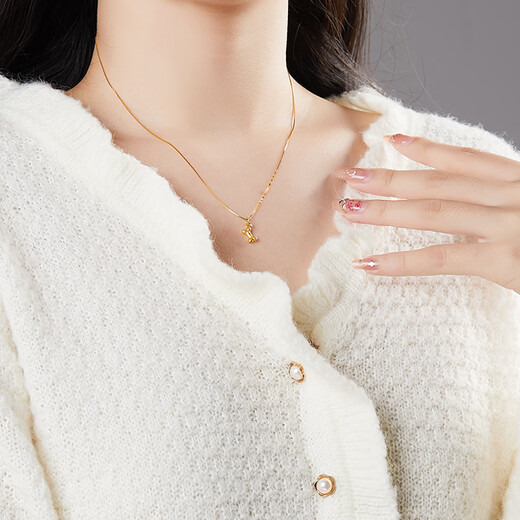 Congye gold pure gold 999 small bone pendant pendant necklace 3D hard gold female cute pet children gift small bone pendant about 0.15g free S925 silver chain
