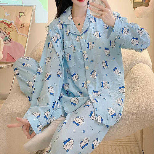 Chicao Japanese-style giikawa chiikawa pajamas for women in spring and autumn long sleeves cute little Ba students can wear home clothes outside 3519# double long wrinkled cloth rabbit M 75-100Jin[Jin equals 0.5 kg]