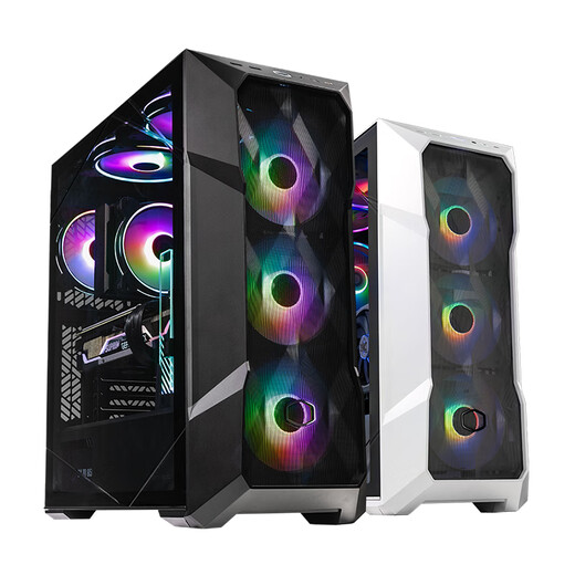 CoolerMaster TD500MESHV2 black EATX computer mid-tower chassis, punched front panel/steel glass side panel/dual 360 water cooling positions/with 3ARGB fans