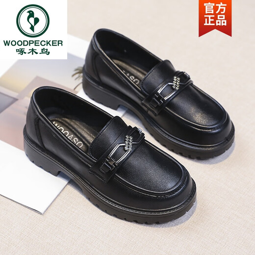 Woodpecker Cuir souple Small Size Chaussures pour femmes 2025 Spring and Automne Nouveau style sans grincement 33 Travail 34 Loafer Petits chaussures en cuir noir [675 quatre feuilles] 30