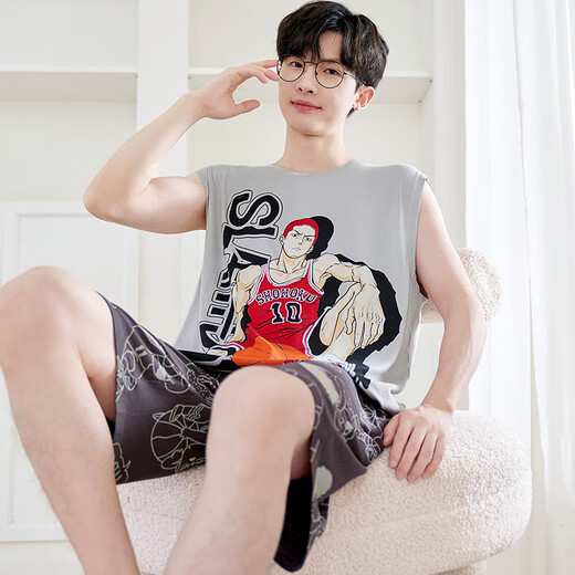 Junjun Suidi Mei Pijamas para hombres Chaleco de verano modal Seda de hielo Conjunto de ropa para el hogar de dibujos animados para hombres adolescentes y estudiantes Modal-Z838 Wukong XL (Altura 170-175 125-145 Jin Jin equivale a 0,5 kg)