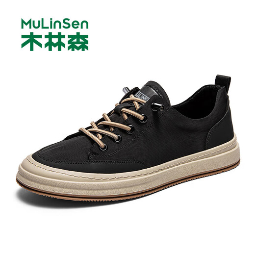 Mulinsen (Mulinsen) Herrenschuhe Casual Schuhe Herren Frühling Neue Leinwandschuhe Männer vielseitige atmungsaktive Brettschuhe Leichte weiche alleinige Internet -Prominente Trendy Schuhe Schwarze 40 Lederschuhe Größe Größe