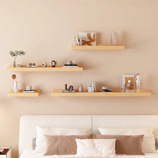 Ruoshi solid wood wall rack wall wall-mounted laminate background wall decoration bracket one-word partition bookshelf shelf solid wood-log color 12*60