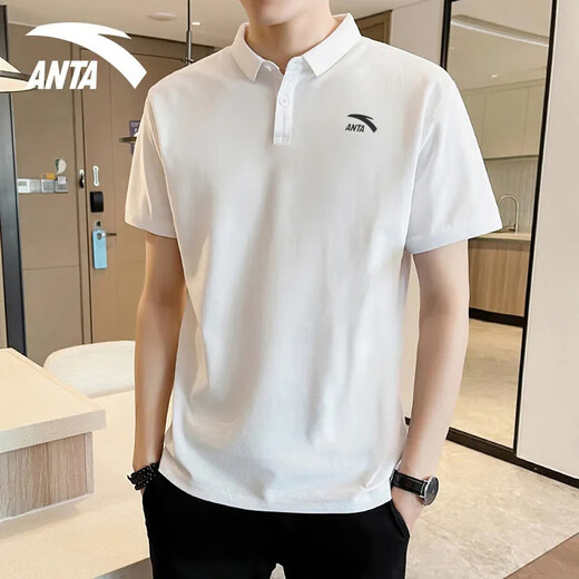 Anta (ANTA) polo shirt men's T-shirt men's short-sleeved clothes sportswear summer ice silk quick-drying football running men's fitness suit snow white L