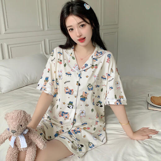 睡衣女三件套春夏季萌萌卡通小动物套装可外穿休闲可爱家居服 套KK14107 XL【建议120-135斤】