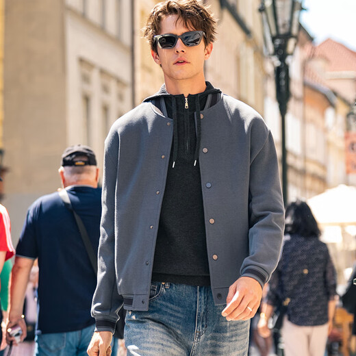 Mr. Bu Bu Silhouette Semi-Zipper Sweater para hombres en primavera y otoño. Séter de color sólido que reduce la edad KT15781 Galaxy Grey XL (180)