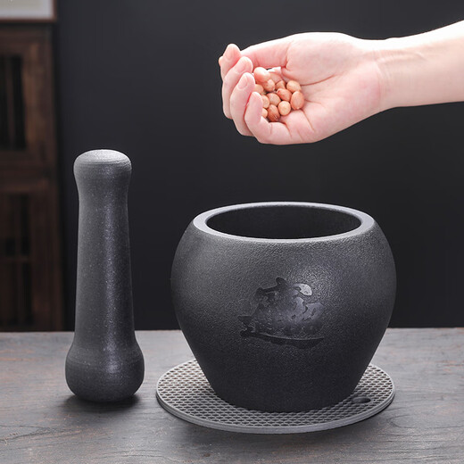 Natural black gold stone garlic pounder garlic mortar stone mortar household medicine jar pounder garlic masher baby food supplement grinder black gold stone stone mortar outer diameter 13CM (for wealth)