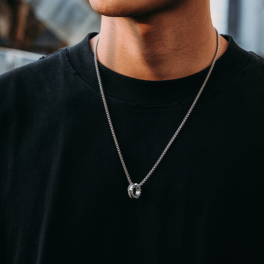 Mingyang Decorative Sea 925 Silver Necklace Men's Ring Pendant Trendy Personality Simple and Versatile Men's Fashion Accessories Gift for Boyfriend JD Quick Release Sterling Silver Pendant + Steel Chain 55cm