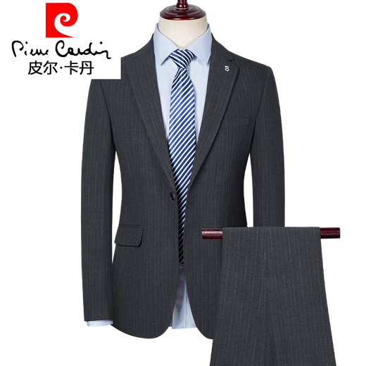 Pierre Cardin Striped Suit Men's Slim Suit Men's Business Casual Korean Style No-Iron Groom's Groomsmen's Dress 2359 Blue Two-piece Set S 165