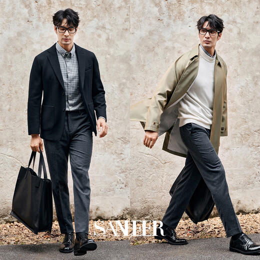 SANHEER Italian business gentleman high-end custom-woven thick woolen autumn and winter men's slim casual trousers DBS081 dark gray 33