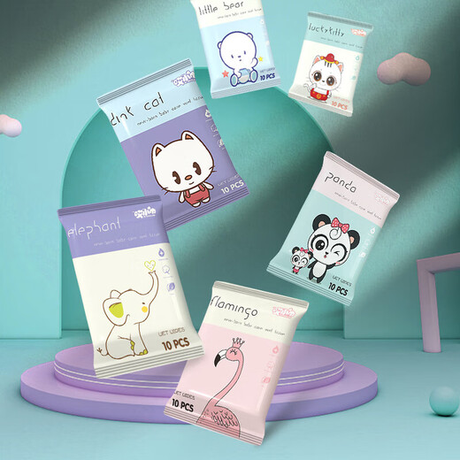 Mingchuang same style baby hand and mouth wipes portable small package hygienic sterilization children's butt wipes 1 pack of 10 mascot wipes