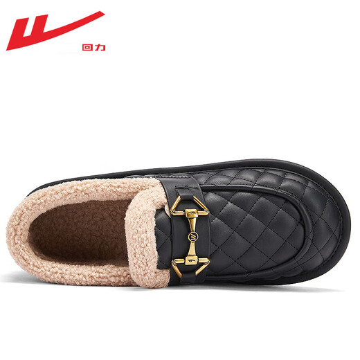 Warrior official beanie shoes for women, winter cold-proof and warm cotton shoes, furry shoes, slip-on loafers, black 38