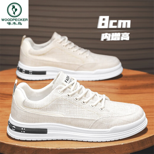 Woodpecker invisible inner height-enhancing men's shoes new canvas breathable casual and versatile soft sole black men's shoes fashionable CF9902 black (inner height 10cm) 39