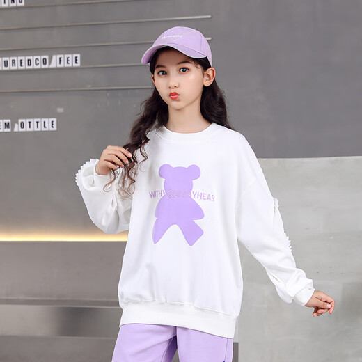 优优1点（Yoyo one）女童时髦洋气套装春秋装2025新款春秋儿童休闲运动衣服大女孩卫衣 4882白+13049紫色 170cm