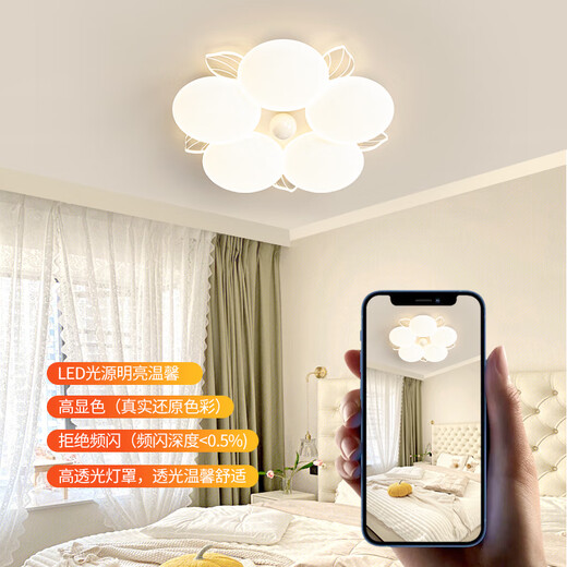 
Chu Meng Bedroom Light Master Bedroom 2025 New Cream Style Modern Simple Petal Light Internet Ceiling Light for Children Room YH683 Leaves + Tea Green - Full Spectrum + 45W + 48CM Three-color Light Transformation (without remote control)