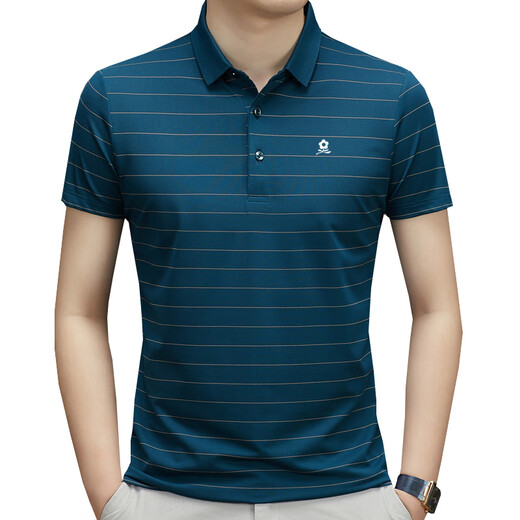 MONTAGUT men's mulberry silk short-sleeved T-shirt summer middle-aged daddy wear business casual striped polo shirt A829-green M 165 suitable for 100-115Jin [Jin equals 0.5 kg]