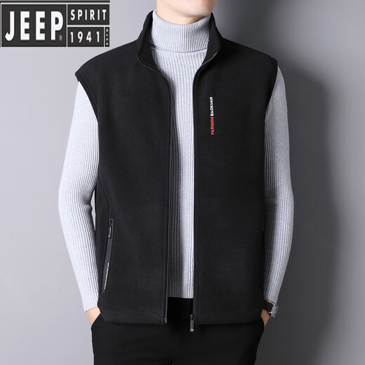 JEEP SPIRIT new autumn and winter men's fleece vest outdoor warm vest plus fat plus size stand collar polar fleece vest jacket gray L wear 110-130Jin Jin is equal to 0.5 kg