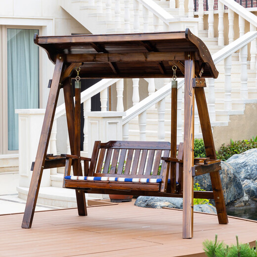 Aoyanlai Outdoor Swing Stuhl, Innenausfallbalkon Hängemattenstuhl, Außenhof Massivholz Freizeitschwung Doppelte Schaukelstuhl 699 graue Holzoberteile (ohne Sitzkissen)