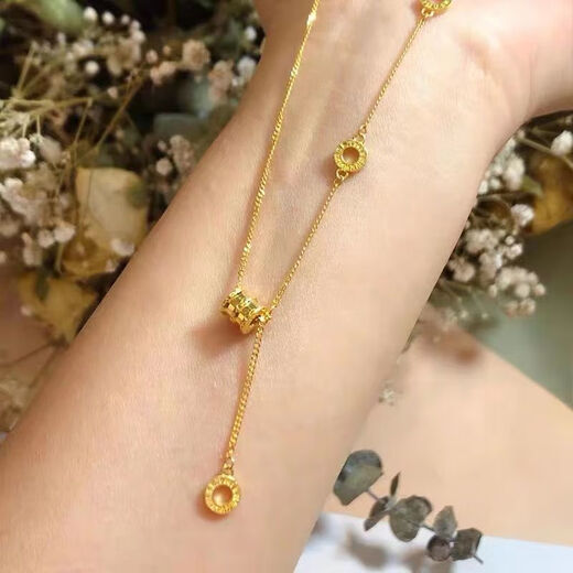 KZD Old Phoenix 999 gold-plated K necklace pure gold fashion small waist pendant 9 gold transfer beads circle clavicle chain for women 0.01g small waist necklace (one piece)