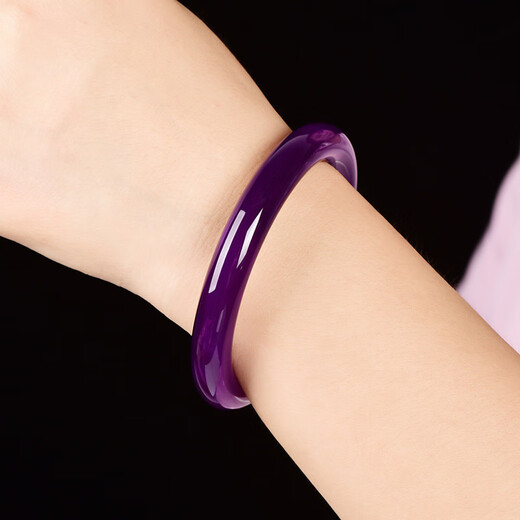 Eternal symbol collection grade purple agate bracelet for women round bar primary color ice type purple chalcedony wide jade bracelet jade bracelet Valentine's Day gift collection grade purple agate bracelet round bar 58-60mm