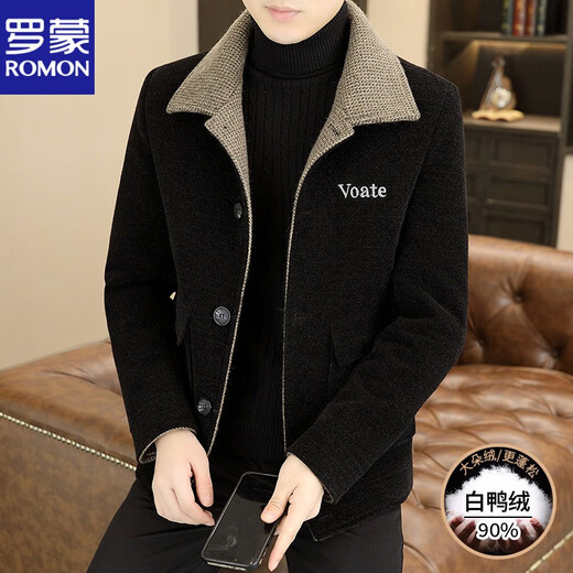 ROMON high-end winter gold mink jacket men's lapel thickened handsome woolen coat fashionable warm down jacket black M