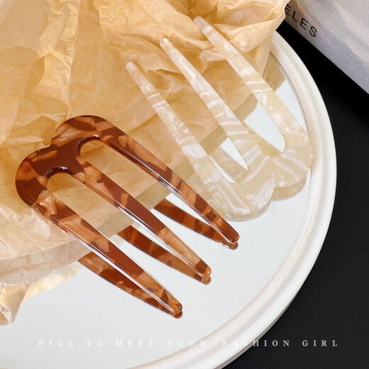 M three-tooth hairpin Chinese style high-end comb 2024 new fixed hairpin hairpin hair artifact acetic acid headdress Acetate three-tooth M hairpin-1 random color