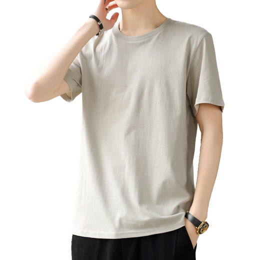 真维斯短袖t恤男士2025新款夏季薄款纯棉男上衣潮流百搭休闲简约打底衫 卡其色 L 110-135斤