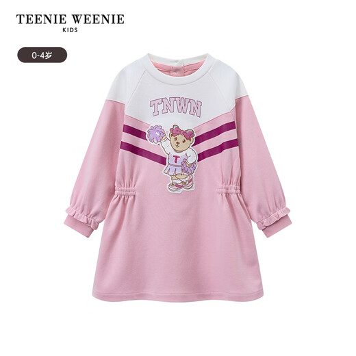 Teenie Weenie Kids bear children's clothing autumn style baby girl color block printed casual dress pink 100 cm