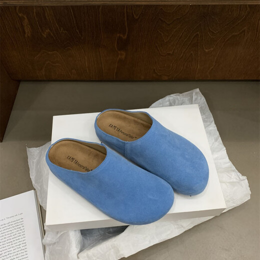 S.SOFEA Slippers Birkenstock de cuero grueso emulado para mujeres embarazadas con tendencia retro anti-deslizamiento 9226 azul 36
