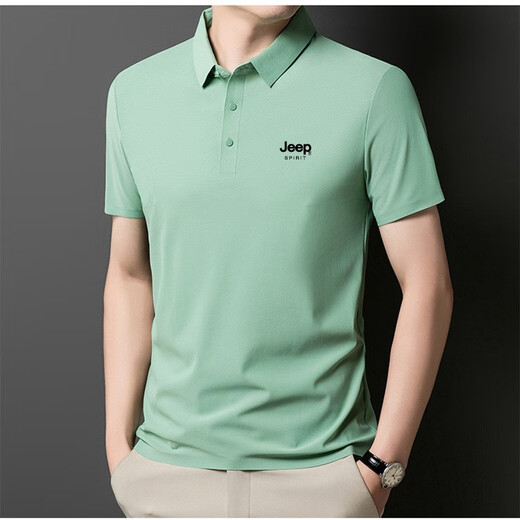 JEEP SPIRITJEEP吉普冰丝无痕POLO衫男夏季薄款透气中年爸爸短袖翻领宽松上衣 克莱因蓝 jpbl12358 均码 m