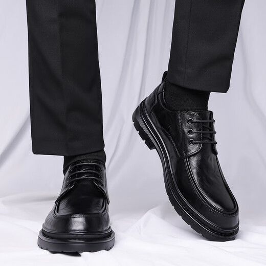 Zapatos de cuero portuleso para hombres de negocios británicos para hombres zapatos casuales de negocios de manera baja con planta gruesa zapatos formales zapatos de boda 9929 negro 42