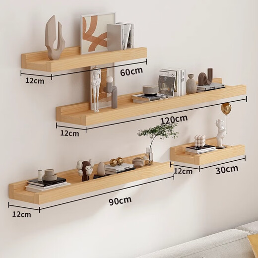 Ruoshi solid wood wall rack wall wall-mounted laminate background wall decoration bracket one-word partition bookshelf shelf solid wood-log color 12*60