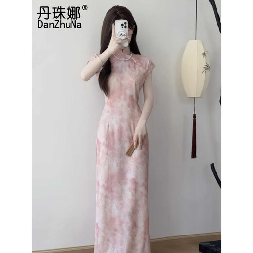 丹珠娜（DanZhuNa）新中式连衣裙女装2025夏季新款气质改良国风少女旗袍改良裙子夏天 9710粉色旗袍（无饰品） 2XL