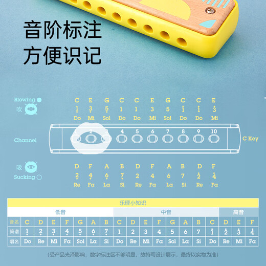 Hape儿童吹奏口琴婴幼儿音乐初学入门宝宝口风琴木质乐器玩具 E0623 灯光教学口琴