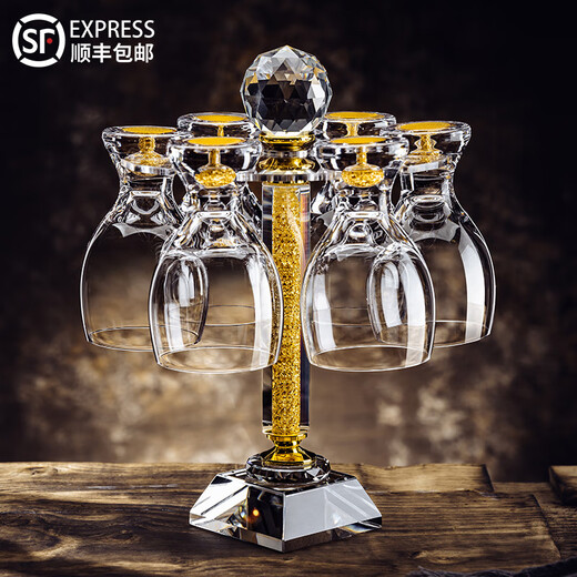 VINOS high-end glass waisted beer mug, household large-capacity draft beer mug, creative craft beer mug with cup holder, high-looking cup holder + gold foil tall beer mug, 6 pieces 370ml