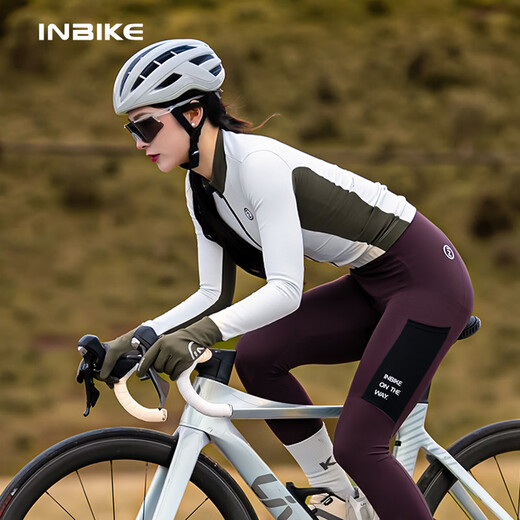 INBIKE windproof cycling jacket fleece warm autumn and winter long-sleeved women's top road mountain bike bud white M