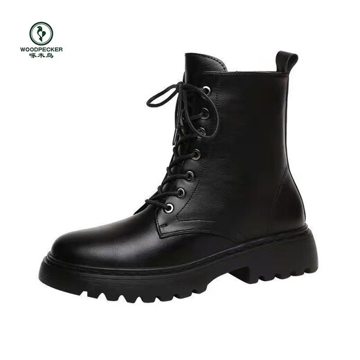 Zapatos para mujeres de carpintería de carpintería para mujeres Botas de cuero de cuero genuino para mujeres Botas de nieve de otoño y otoño de otoño y invierno botas cortas botas para mujeres negras más lana 40 tamaño estándar