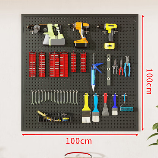 Lin's boy tools wall hole board hanging board storage shelf wall storage rack punching board hardware stainless steel organizing rack 100*100*0cm black with frame and thickened version