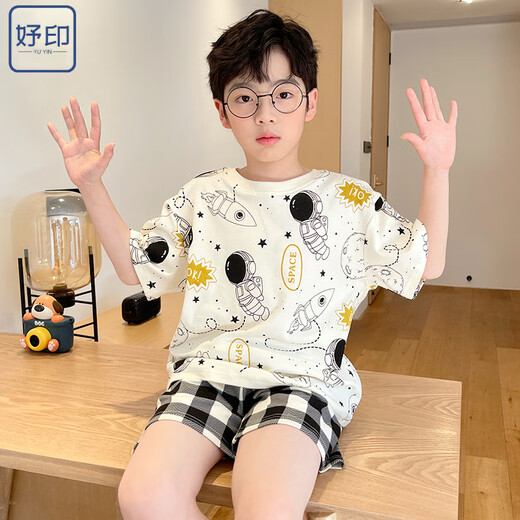 Yuyin Boy Pajamas Детский летний костюм с короткими рукавами для среднего и большого мальчика Модная летняя домашняя одежда 695 [хлопок] Рекомендуется 140-150 см. Вес 65-80 Джин [Джин равняется 0,5 кг]