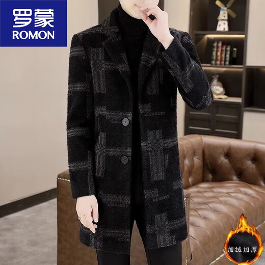 ROMON new winter woolen coat men's mid-length plus velvet warm windbreaker casual men's woolen coat light gray 3XL