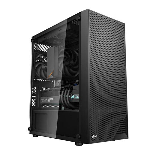 Overclocking three (PCCOOLER) Fenghua B310 black computer case desktop (MATX/glass side penetration/support 360 water cooling/large ventilation mesh)
