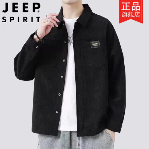 吉普（JEEP）2025秋季时尚日系夹克外套男美式复古外穿衬衫情侣百搭工装衣 6628灯芯绒【深灰+黑色】2件 M