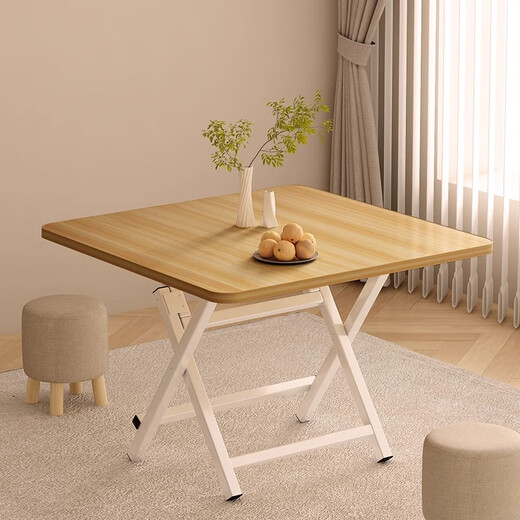 Kunfeng foldable dining table household small table rental house small apartment dining simple square table outdoor portable stall table walnut color 60*60*50 H galvanized legs