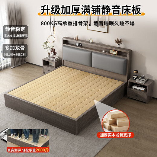 Edith bed solid wood bed modern simple 1.5m master bedroom double bed rental room soft package storage large bed 1.8 single bed gray single bed 1500mm*2000mm