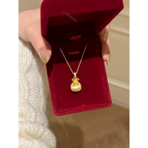 QUAMER old phoenix gold store model to attract wealth, gold money bag, brushed texture, lucky bag pendant necklace, women's new country, dotted diamond golden lucky bag + Chopard chain