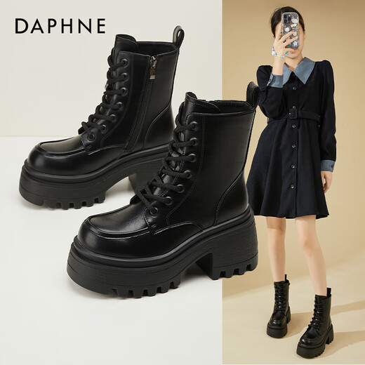 Daphne Martin boots women's inner heightening short boots versatile thick heel high heel black plus velvet women's boots 4623607126 black 37