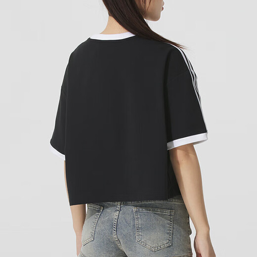阿迪达斯 （adidas）女子运动套装 夏季跑步健身训练服潮流时尚透气休闲衣裤 高腰短袖T恤+短裤/黑色两件套 S