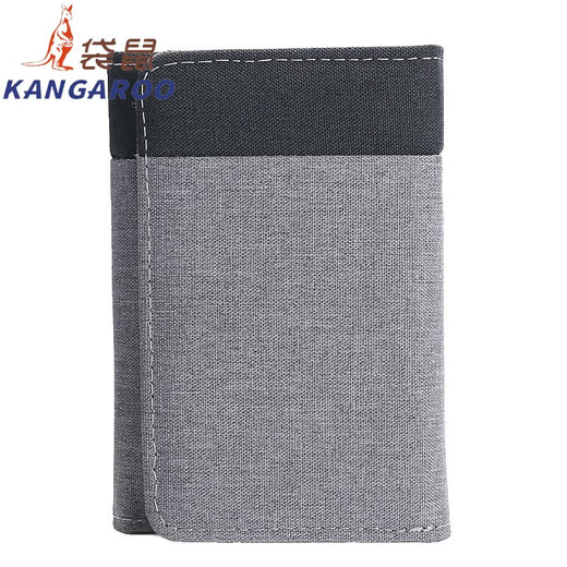 袋鼠（KANGAROO）法国进口品质钱包男士短款帆布竖款卡包三折叠薄款小票夹青少多卡 灰色